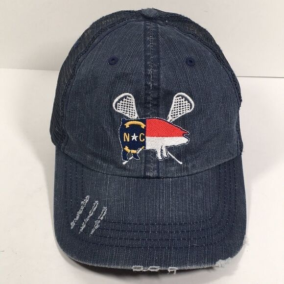 NC Cackalax Pig Hat Distressed Denim SnapBack Baseball Cap - Picture 1 of 11